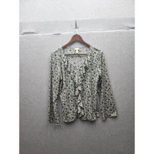 J. Jill Womens Petite Ruffle Front Long Sleeve Blouse Size LP 100% Polyester Mac